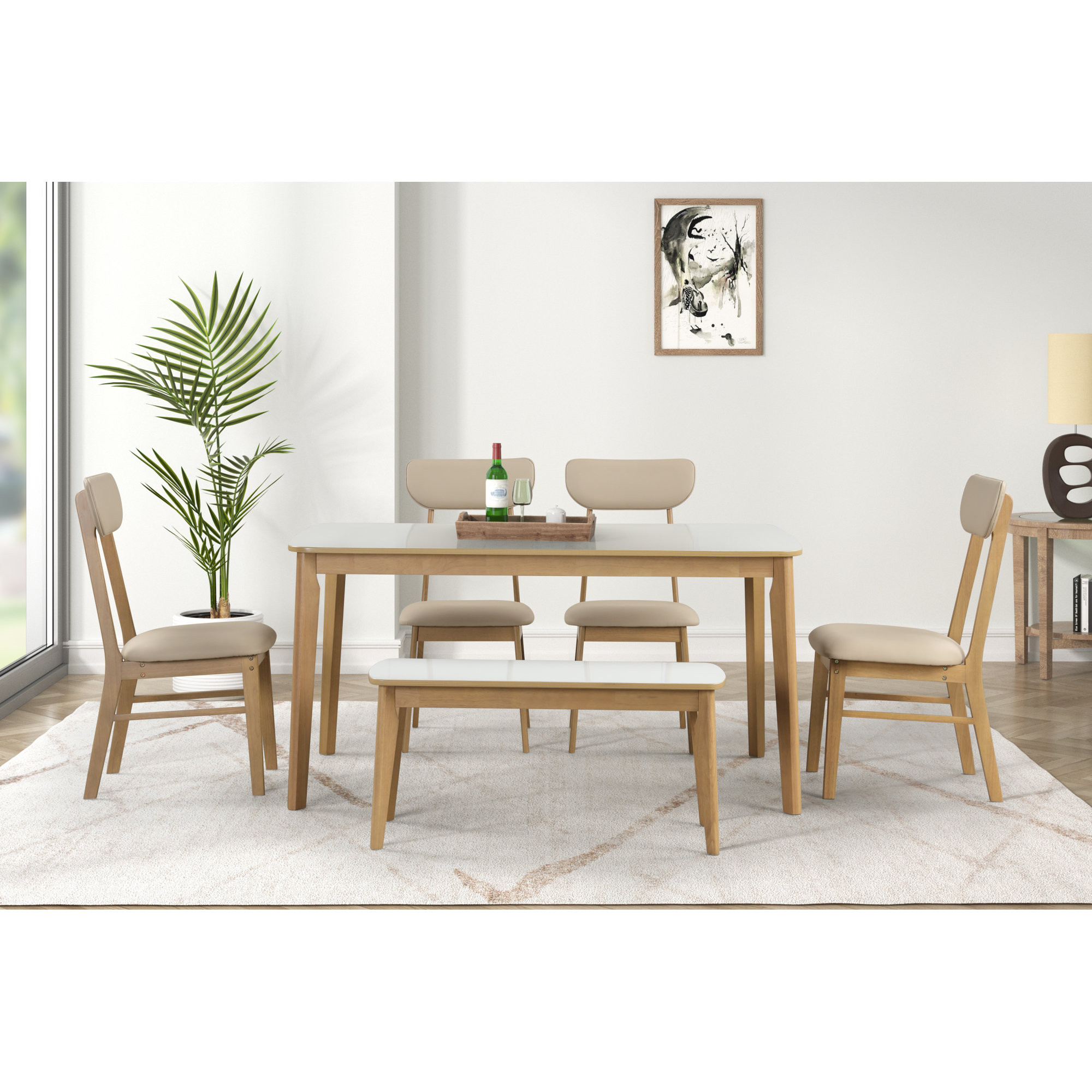 Oliver piece dining table set one table, one bench, and four